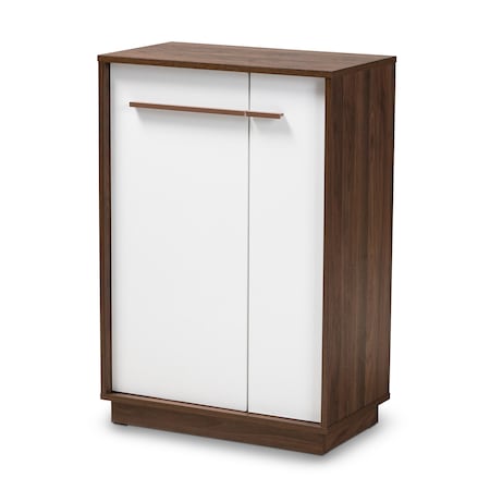 Baxton Studio Mette Mid-Century White and Walnut Finished 5-Shelf Wood Shoe Cabinet 157-9525